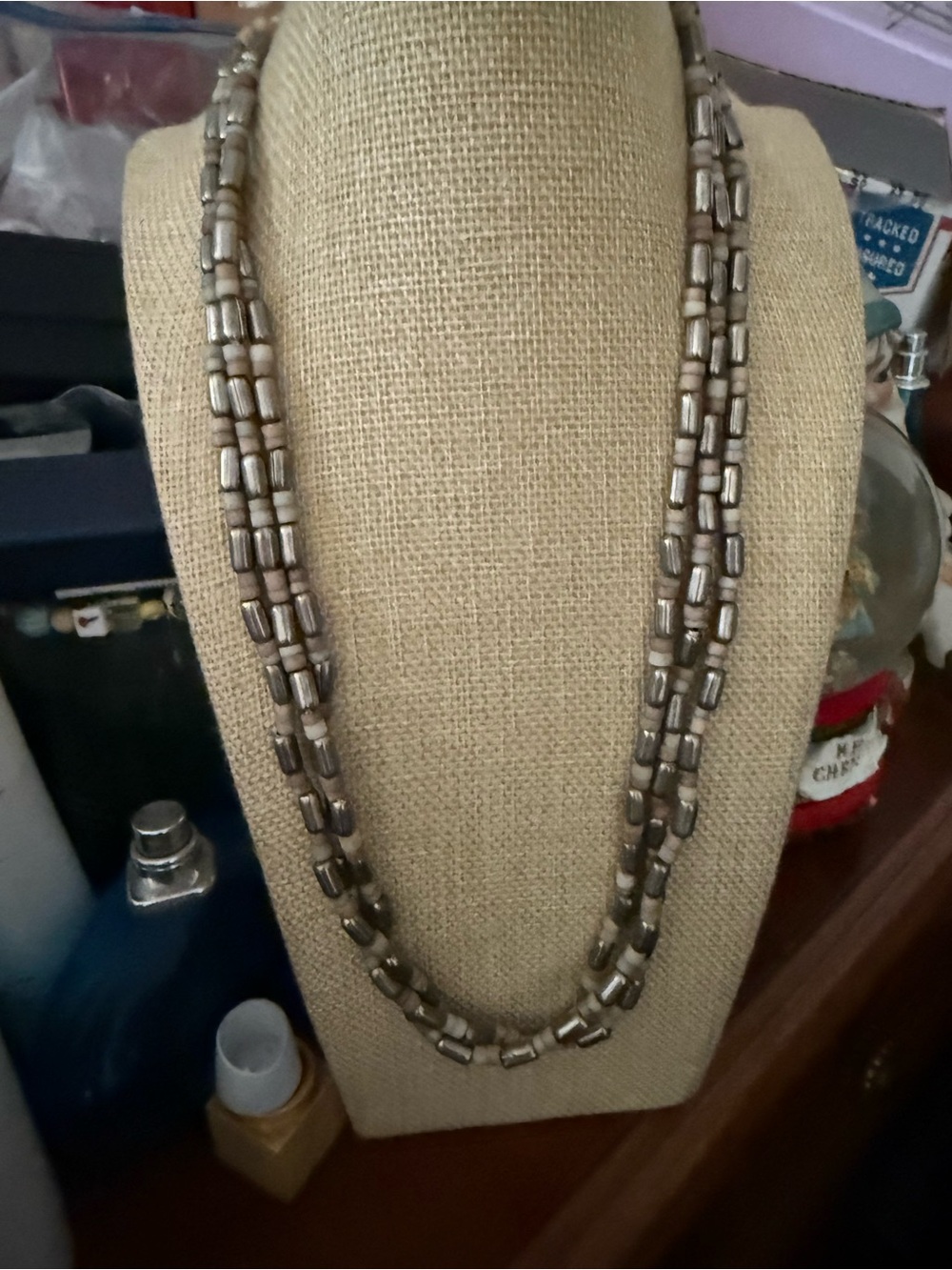 Layered Metallic Bead Necklace - Silver-Tone